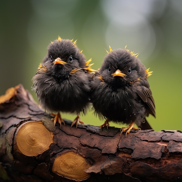 Photo little black birds in nest