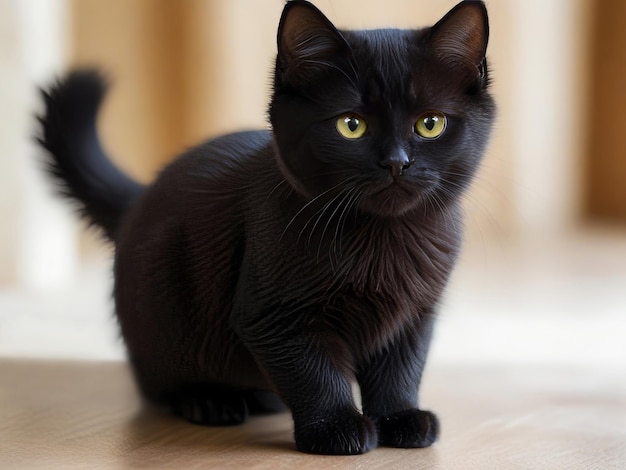 Маленький черный котенок домашнее животное