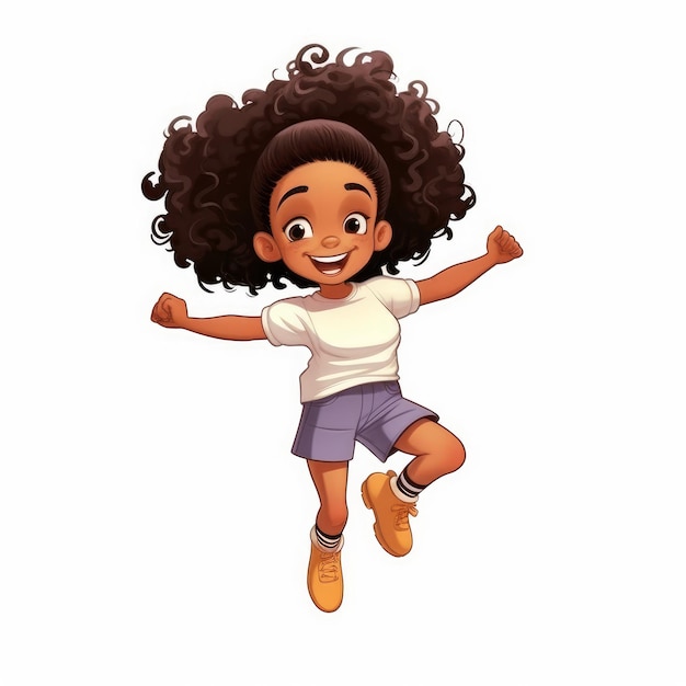 흰색 배경에 작은 흑인 소녀 만화 스타일 클립 아트