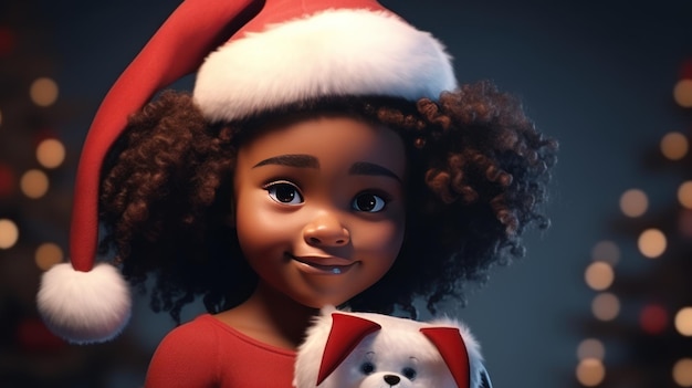 Little black girl dressed as Santa merry christmas