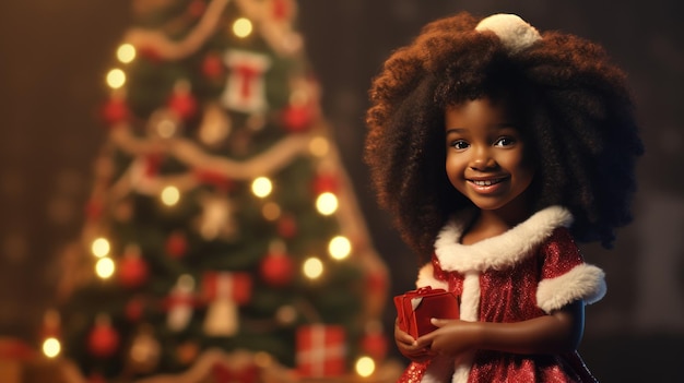 Photo little black girl dressed as santa merry christmas