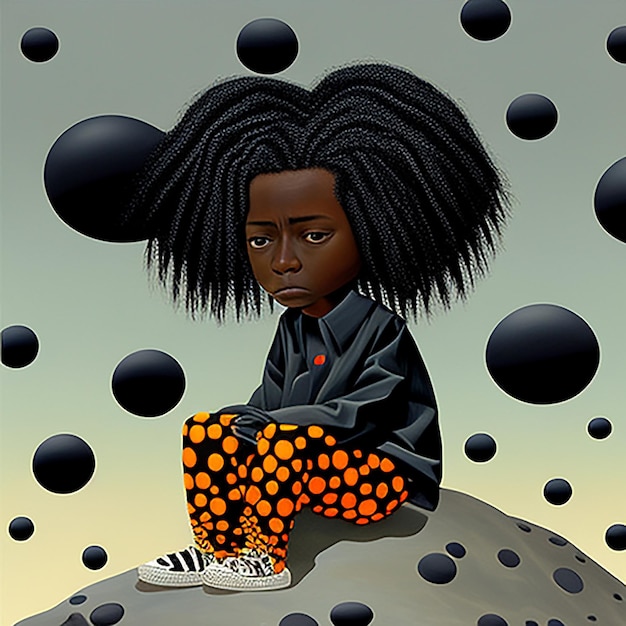Photo little black girl with dreads sitting on edge