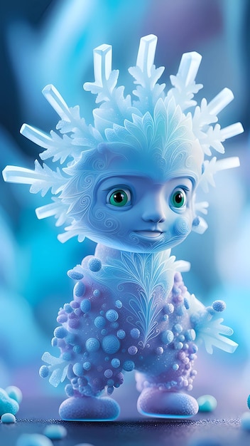 маленькая синяя кукла-инопланетянин с белым лицом и синей бусинкой спереди.