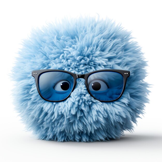 Photo little blue cartoon monster with glasses