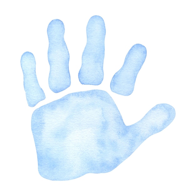 사진 작은 파란 손바닥 인쇄 아기 샤워 성별을 밝히기 파티 디자인 초대 소년 또는 소녀 손으로 그려진 수채화 일러스트레이션 고립 된 배경 가족 놀라움 파티 잔치