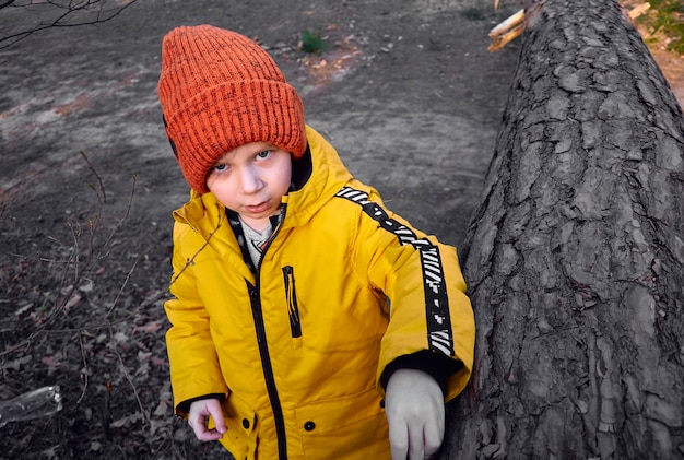 Little boy alone in the forest