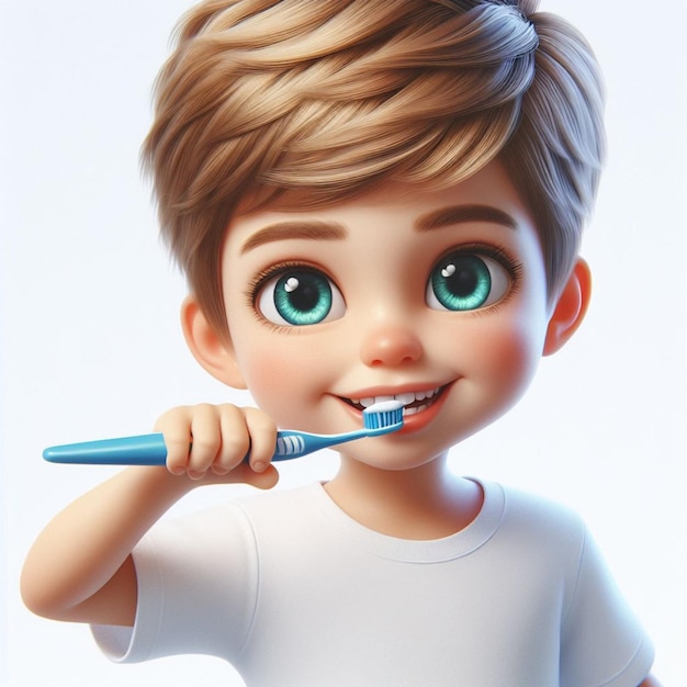 Photo little boy brush teeth