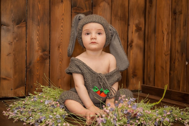 Little boy in a bunny costume halloween baby costume