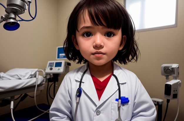 Little boy doctor Child in medical costume in hospital Generative AI