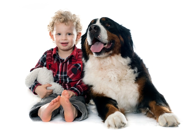 little boy and dog