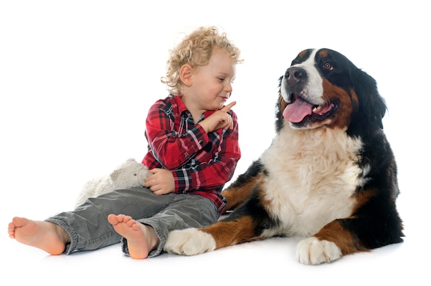 little boy and dog