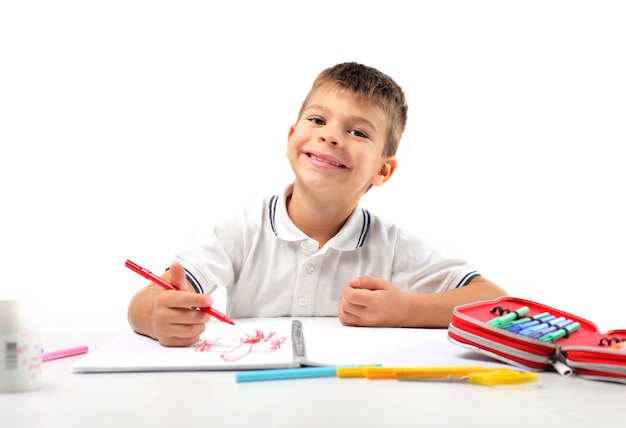 Little boy drawing happily