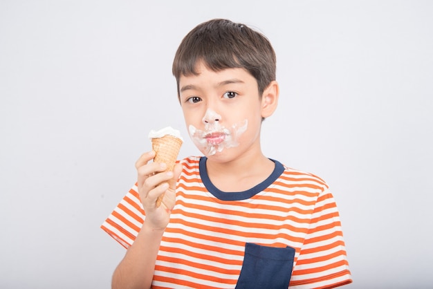 Little boy eating icecream