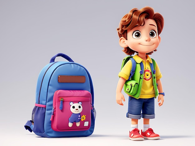 The little boy goes to school with bright backpack back to school concept generative AI