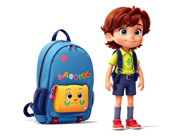 The little boy goes to school with bright backpack back to school concept generative AI