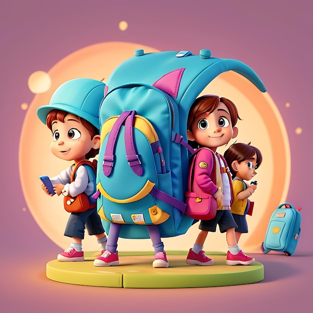 A little boy goes to school with bright backpack back to school concept generative AI