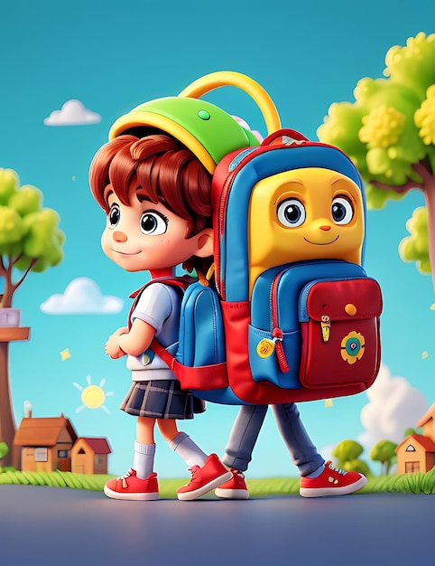 A little boy goes to school with bright backpack back to school concept generative AI