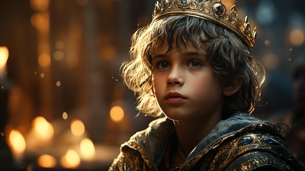 Photo little boy in golden crown