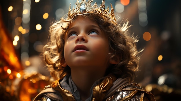 Photo little boy in golden crown