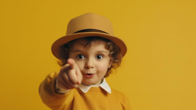 Foto il ragazzino con il cappello rigido indica la tua pubblicità su