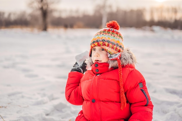 Little boy having fun in the snow