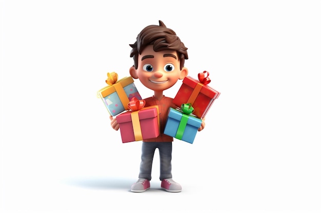 little boy holding balloons with cartoon style 3d