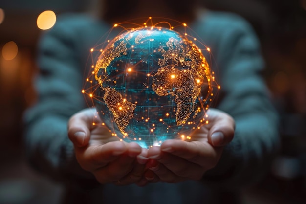 A little boy holding a globe