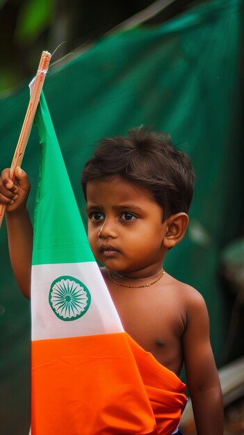 Little Boy Holding Indian Flag