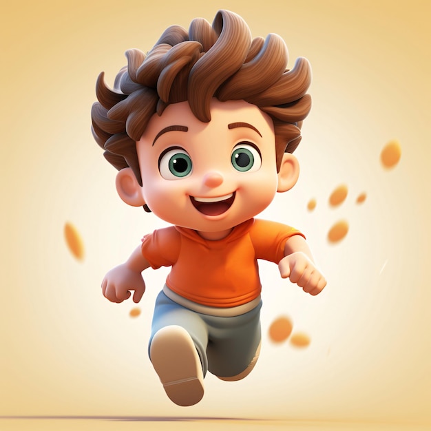 Little boy is running to school 3D rendering illustration