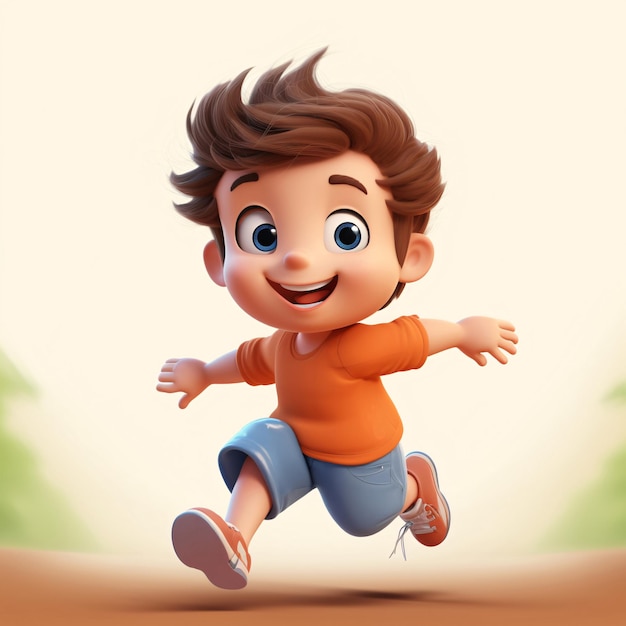 Little boy is running to school 3D rendering illustration