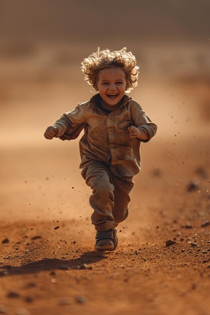 A little boy is running