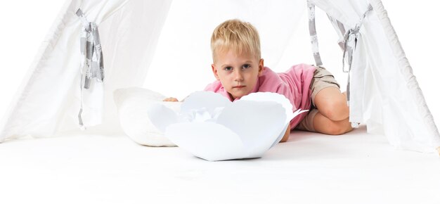 Little boy isolated in white