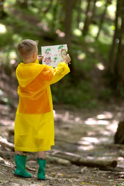 Little boy participating in a treasure hunt