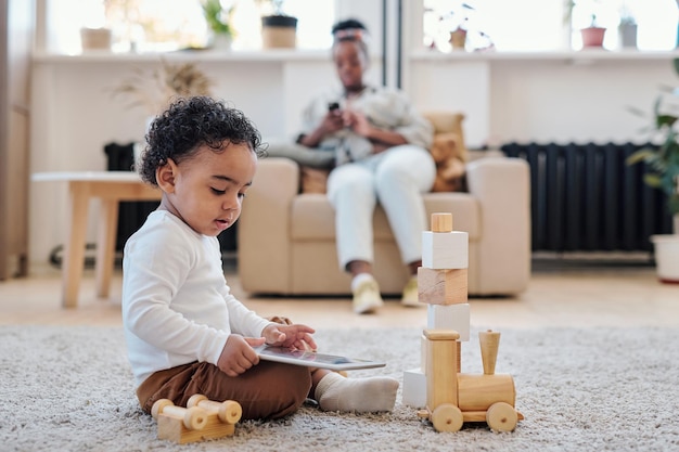 Little boy playing alone