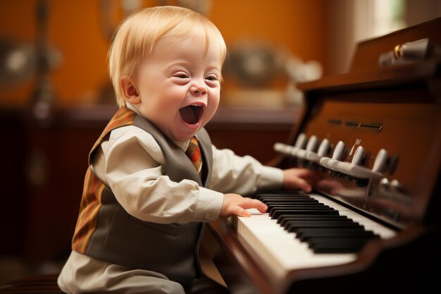 Foto un ragazzino che suona il pianoforte