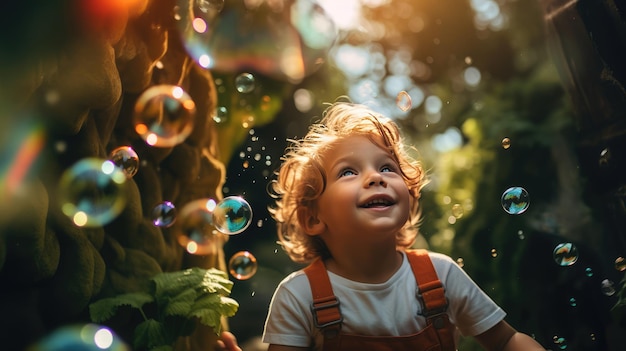 AI生成の画像で泡で遊ぶ小さな男の子