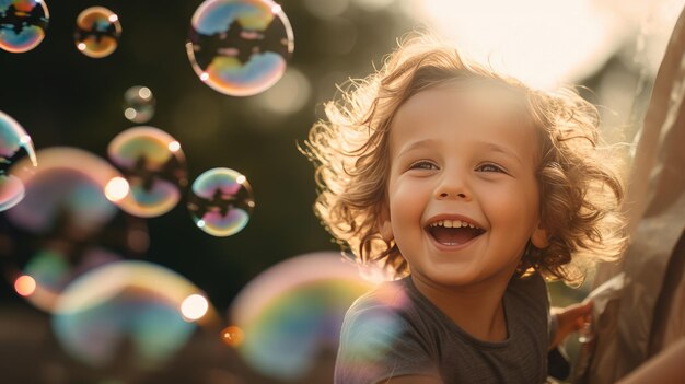 AI生成の画像で泡で遊ぶ小さな男の子