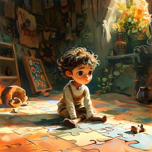 a little boy playing with toys in his room