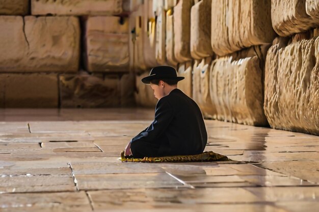 Little boy praying on dark background