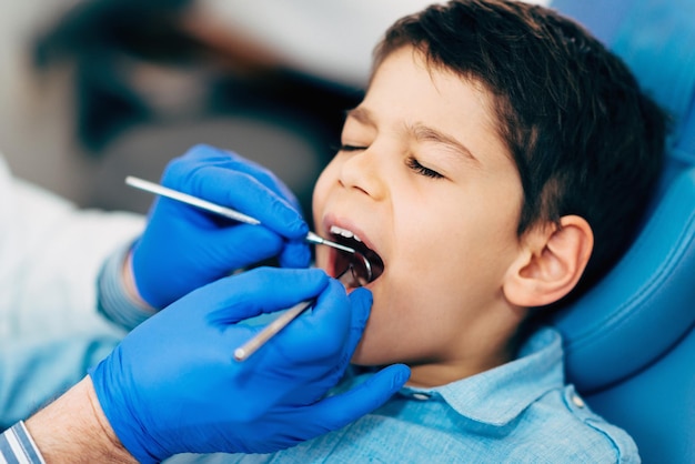 Little boy at regular dental checkup