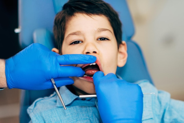 Little boy at regular dental checkup