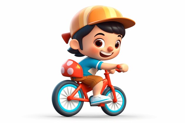 어린 소년 만화 스타일 3d와 자전거를 타고