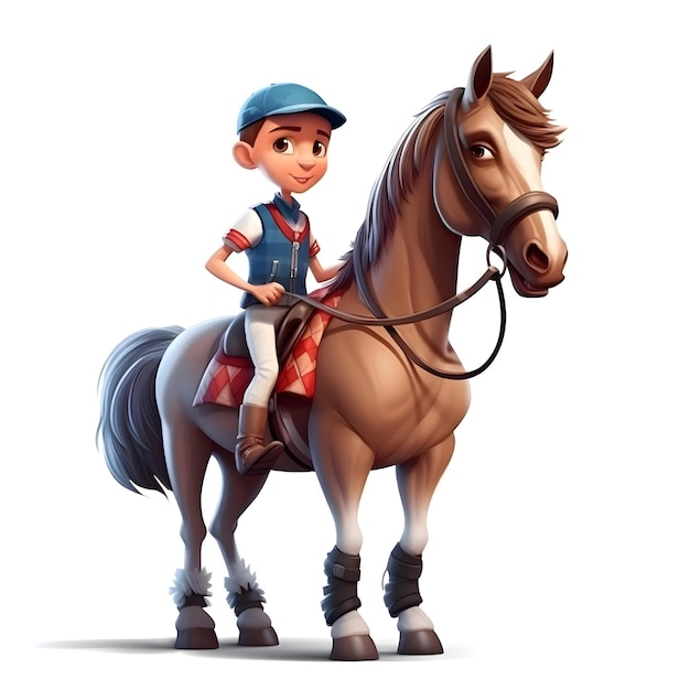 Little boy riding a horse on a white background3d rendering