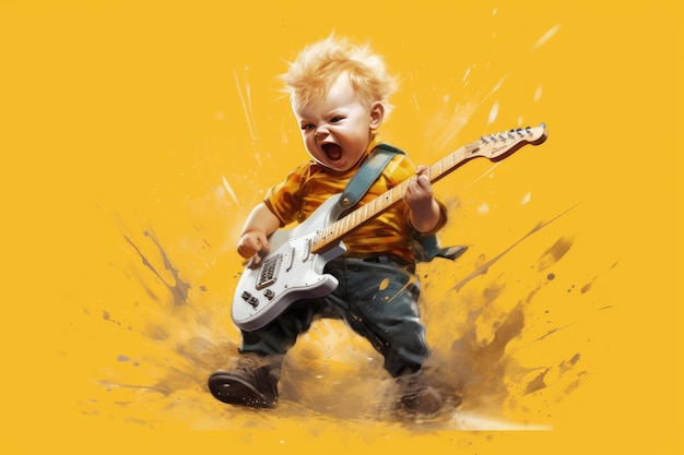 Little boy rocks out on electric guitar