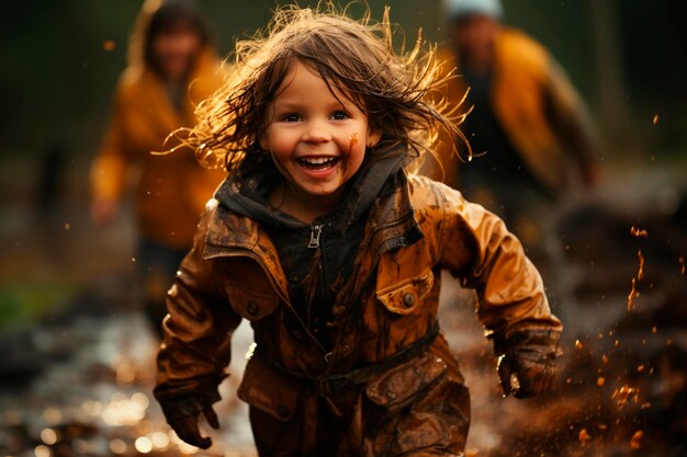 Little boy running in the forestgenerative ai