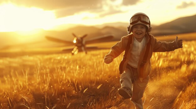 Little Boy Running Through Field of Tall Grass