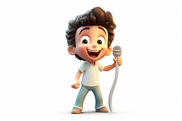 Little boy singing with cartoon style 3d