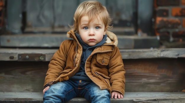 写真 座っている小さな男の子