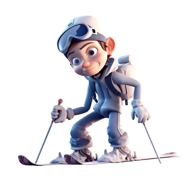 Photo little boy skier isolated on white background 3d illustration