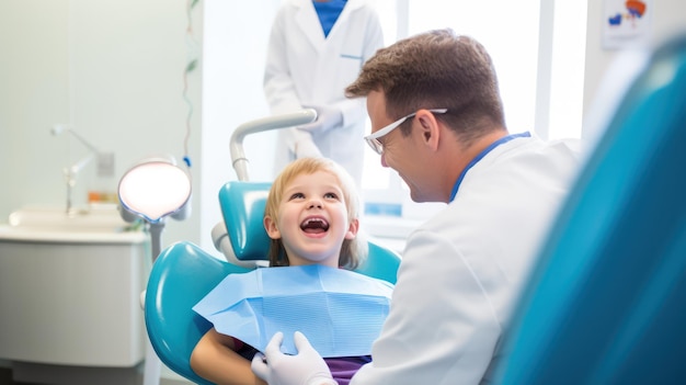 Photo little boy smiling after checkup with dentist